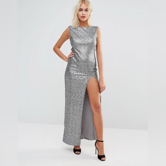 ASOS True Decadence Glamorous Sequin Maxi Dress With Slit - Picture 1 of 10